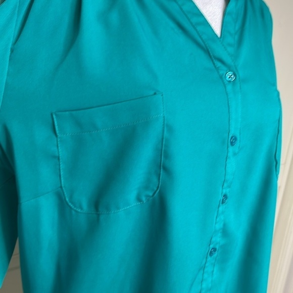 Laura Scott Woman Teal Blouse Tunic Size 3X Button Down Collarless Top Plus - Picture 5 of 11